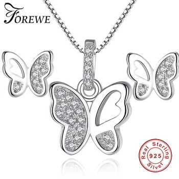 

Women Fashion Jewelry Set Animal Butterfly CZ Cubic Zirconia 925 Sterling Silver Earrings Necklace Jewelry Mothers Birthday Gift