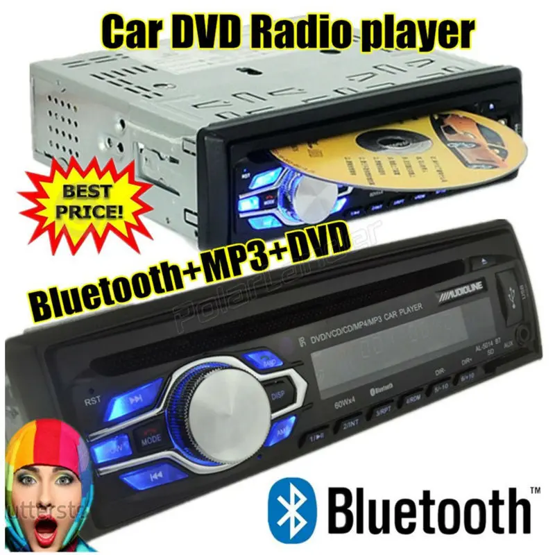  New 1 din 12V Car radio bluetooth DVD VCD CD tuner Stereo FM MP3 Audio Player Phone USB/SD MMC Port Car audio bluetooth  1 DIN 