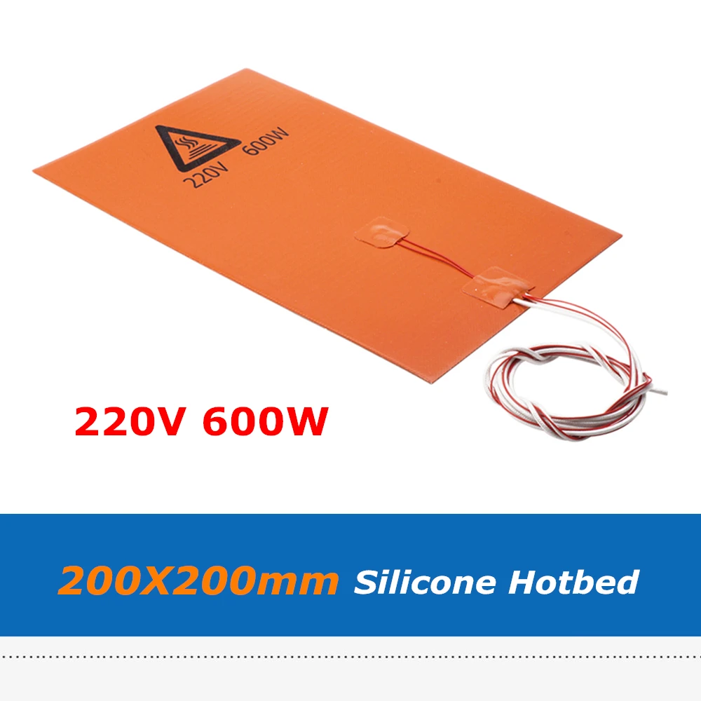 3D Printer Accessories Silica Gel Hot Bed Pad, 200*200mm 220V 600W Silicone Rubber Heater Heat Bed With Cable