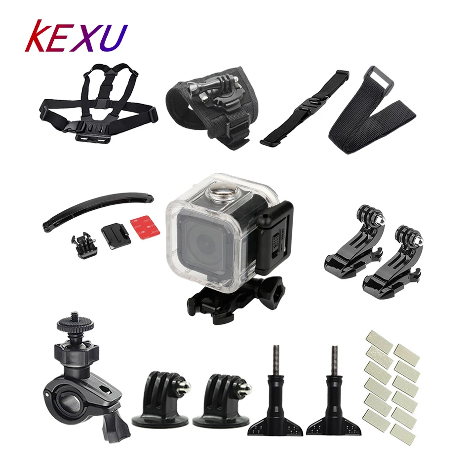 KEXU Front Side Helmet Accessories Set J-shaped Buckle Base Support Mount for GoPro Hero 4 5 Go Pro Kits | Электроника