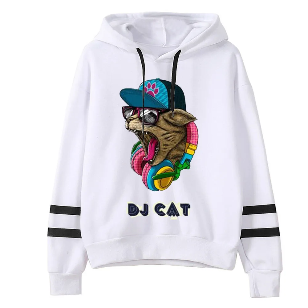 2018 Spring Women Funny Music DJ Cat Print Hoodies Casual Cute Cat