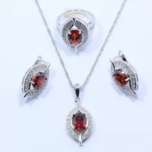 AAA+ качественная подвеска с красным родонитом на свадьбу 925 серебряный цвет набор украшений для женщин серьга, ожерелье, подвеска кольцо подарочная коробка T43