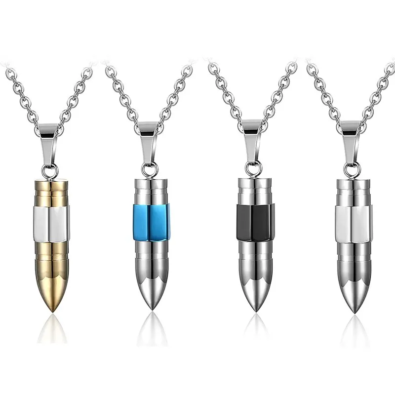 (4Pcs/Lot) 2018 Bullet Necklace Men Jewelry Fashion Gift Collares Stainless Steel Pendant Necklaces Cool Mens Jewellery collier | Украшения