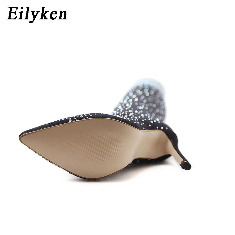 Женские блестящие туфли чулки Eilyken высокие ботфорты на тонком каблуке со