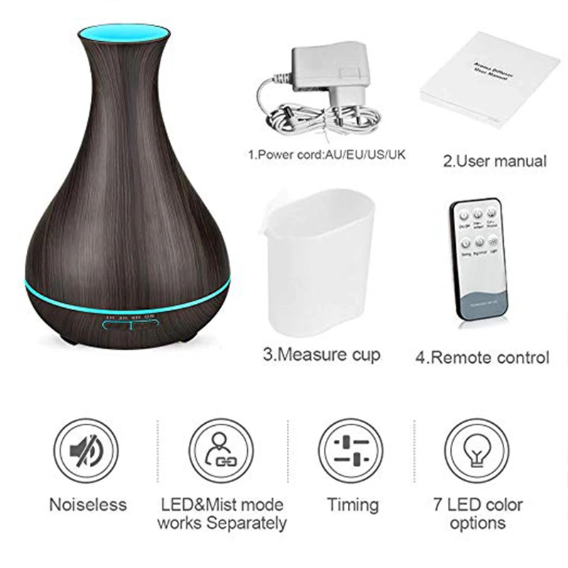 550ML Essential Oil Aroma Diffuser With Wood Grain Aromatherapy Diffuser 7 Color LED Lights For Home Ultrasonic Air Humidifier