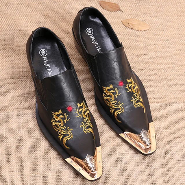 Western Style Slip On Mens Pointed Toe Dress Shoes Male Formal Party