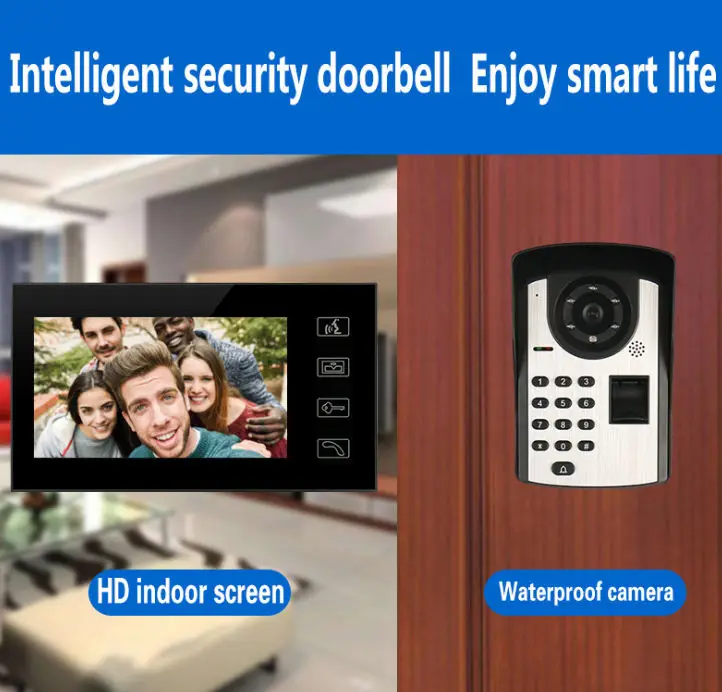 SmartYIBA 2*" TFT отпечаток пальца распознавание пароль видео домофон дверной звонок с ночного видения безопасности CCTV