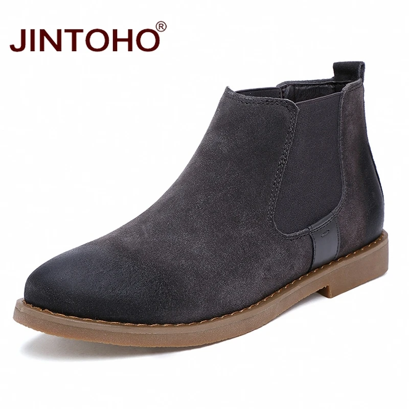 

JINTOHO High Quality Winter Men Genuine Leather Shoes Fashion Brand Men Leather Boots Winter Male Boots Slip On Botas Hombre
