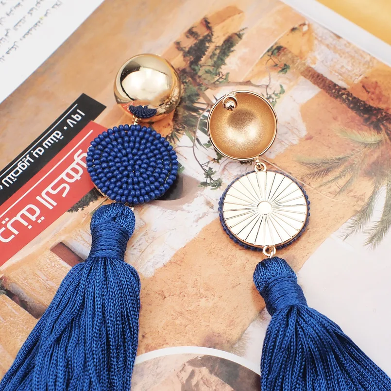 MANILAI Bohemia Tassels Earrings For Women Fashion Resin Bead Long Fringe Statement Drop Dangle Earrings Brincos Beach Jewelry