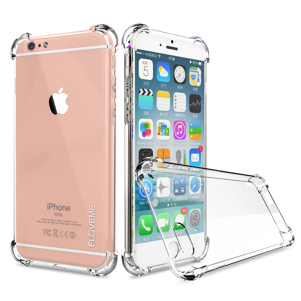 FLOVEME Clear Anti Knock Shock Soft Silicone TPU Case For iPhone 7 6 6s Samsung Galaxy S7 S7 Edge Crystal Transparent Gel Skin
