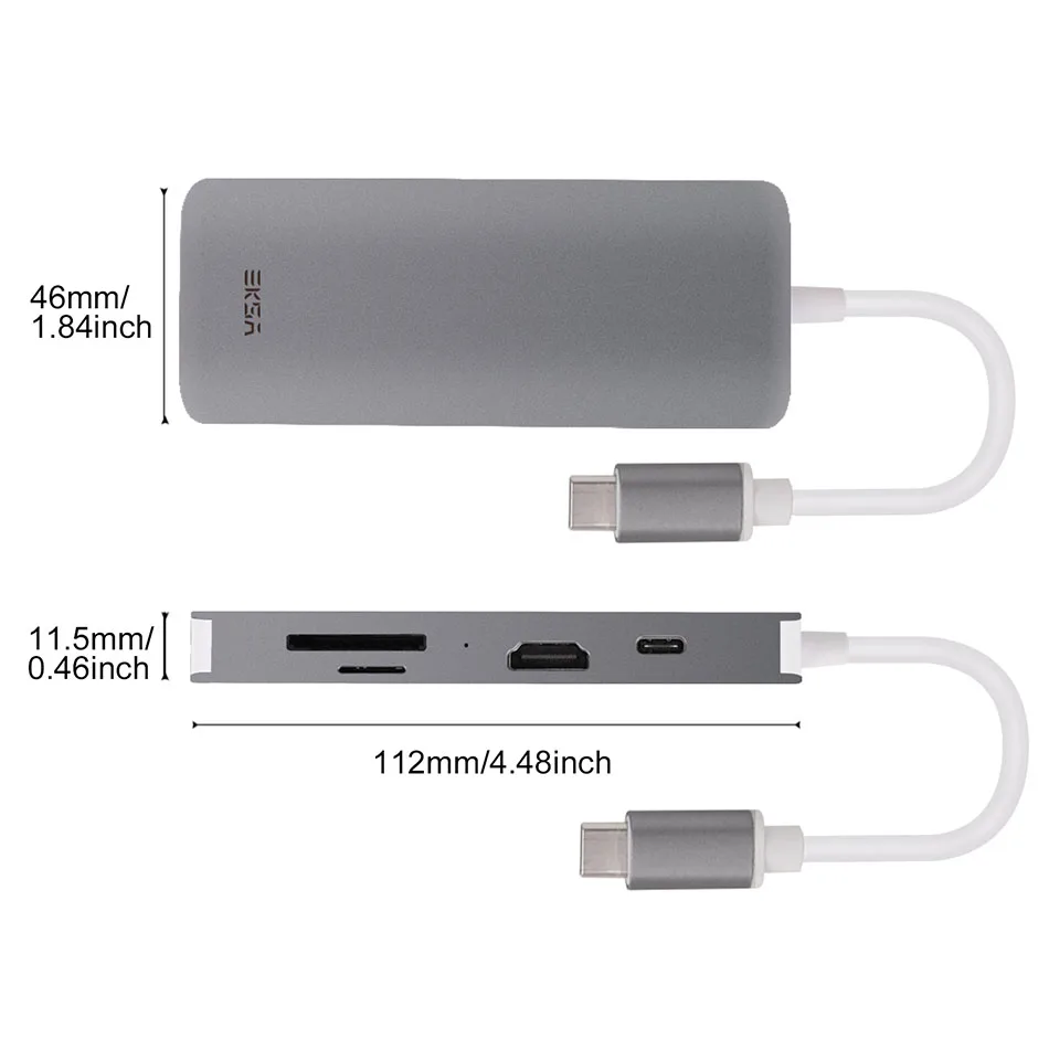 EKSA 8 в 1 USB C концентратор type C 3,0 концентратор 3 USB 3,0/4 K HDMI/RJ45 Ethernet/Micro SD TF кардридер/PD адаптер для MacBook huawei