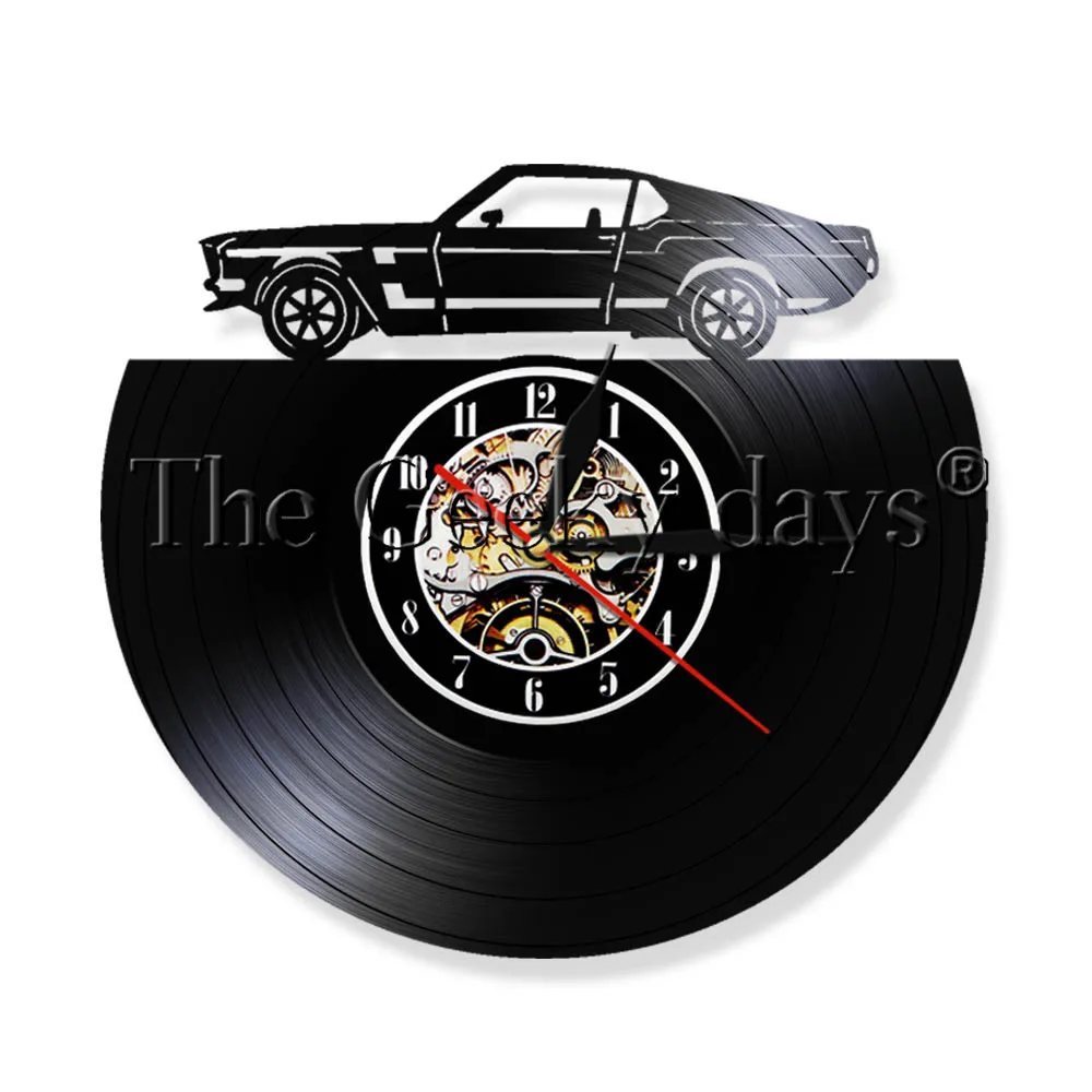 

1Piece Retro Car Automotive Themed LED Wall Art Personalized LED Lighting Recycled Vinyl Record Wall Clock Time Handmade Gift