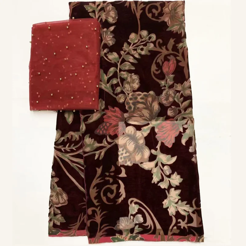 

(5+2yards/set) very beautiful African velvet lace fabric plus beaded French lace fabric for party dress VBL20