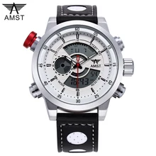 AMST New Men Fashion Wristwatches Luxury PU Leather Strap Watch Sports Military Quartz Digital Watches Relogio
