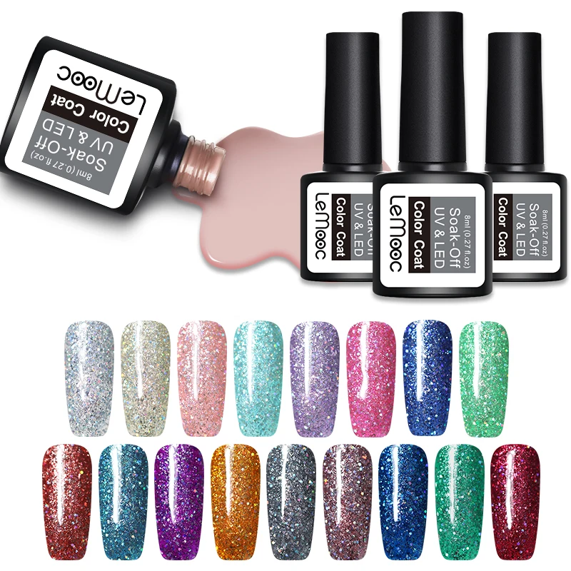 

LEMOOC 8ml Starry Sky Laser Gel Nail Polish Bling Glitter Sequins Gel Varnish Soak Off UV Led Nail Art Gel Lacquer Polish