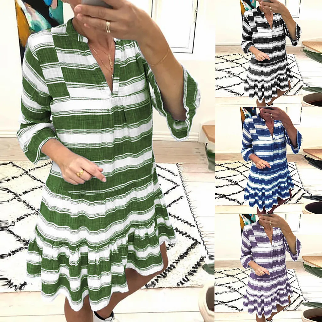 JAYCOSIN Sexy Women Summer Dress Long Sleeve Striped A-Line Holiday Party Short Mini Dress Summer New Dresses Vestidos Verano