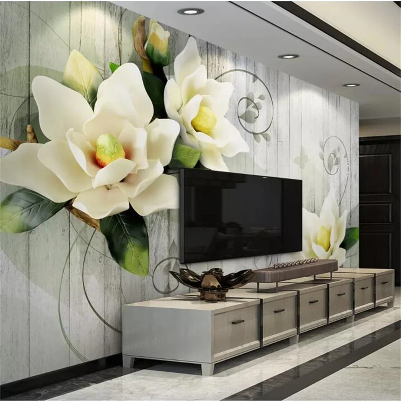 

wellyu papel de parede 3D Custom wallpaper Vintage wood grain jasmine 3d stereo TV background wall papier peint tapety