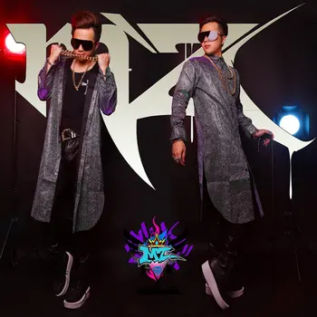

Rock DJ men's singer performance costume personality sequins men's slim shirt jacket nightclub bar stage singer cosutmes tide
