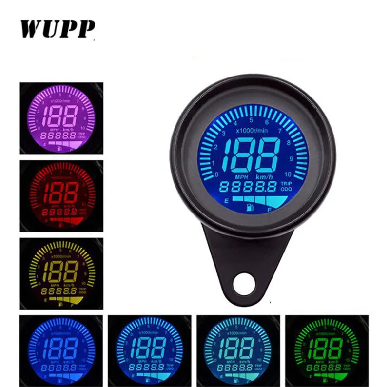 

WUPP Universal Digital Motorcycle LCD Screen Speedometer Odometer Techometer Fuel Gauge For 1-4 Cylinders