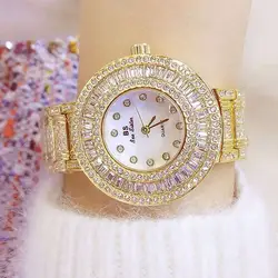 Для женщин кварцевые часы из розового золота новые роскошные дамы часы блестящими стразами полный алмазов женское платье часы