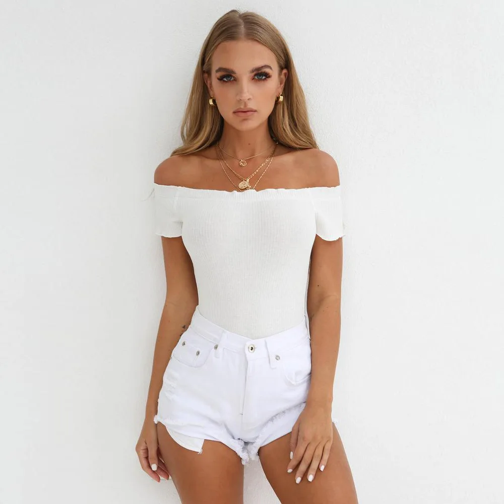 Off Shoulder Solid Jumpsuit Women Summer Female Body Slim Bodycon Bodysuit Short Rompers Women's Skinny Cotton Bodysuit Women Off Shoulder Solid Jumpsuit Women Summer Female Body Slim Bodycon Bodysuit Short Rompers Women's Skinny Cotton Bodysuit Women