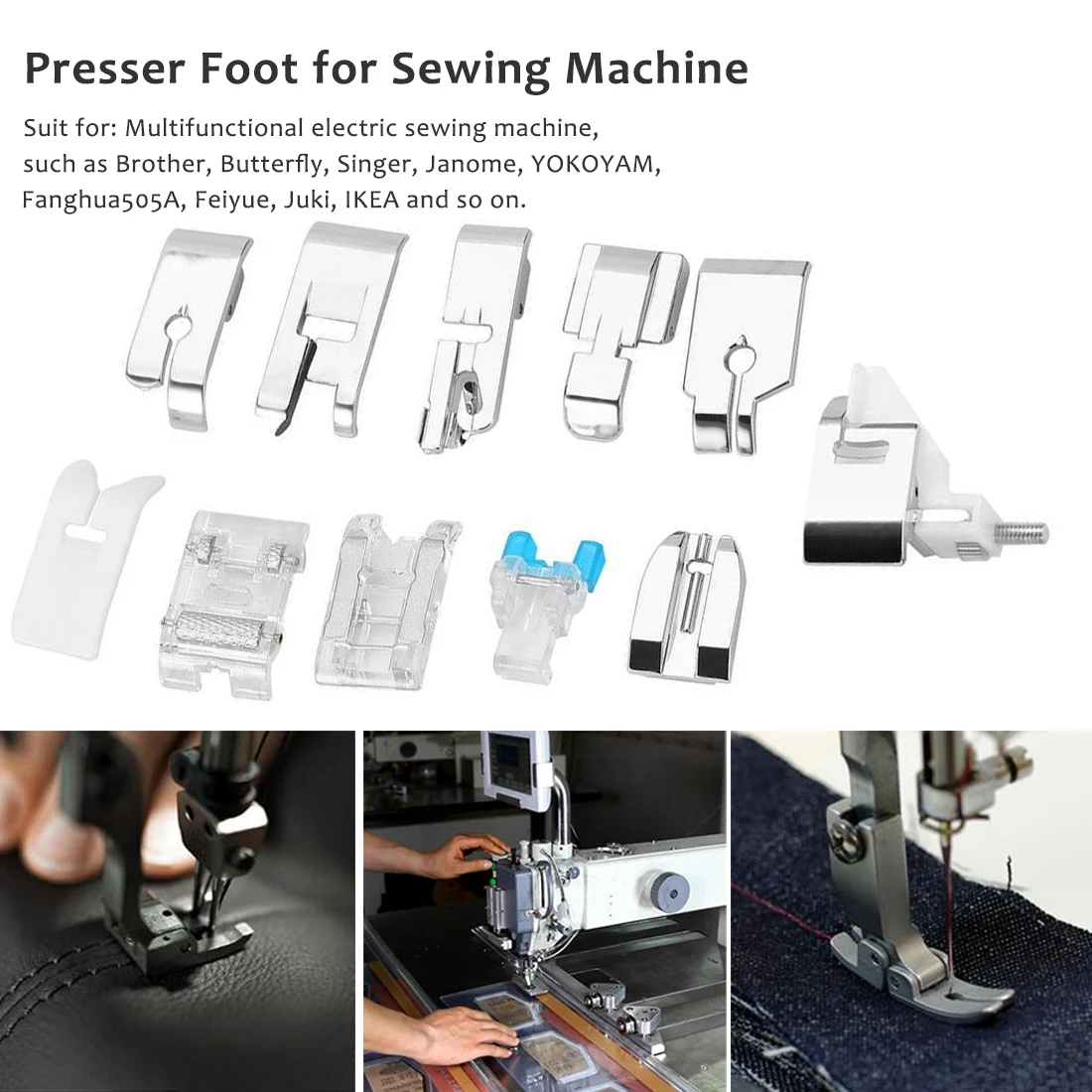 

11pcs/set Sewing Machine Foot Presser Braiding Blind Stitch Darning Presser Feet Kit Set