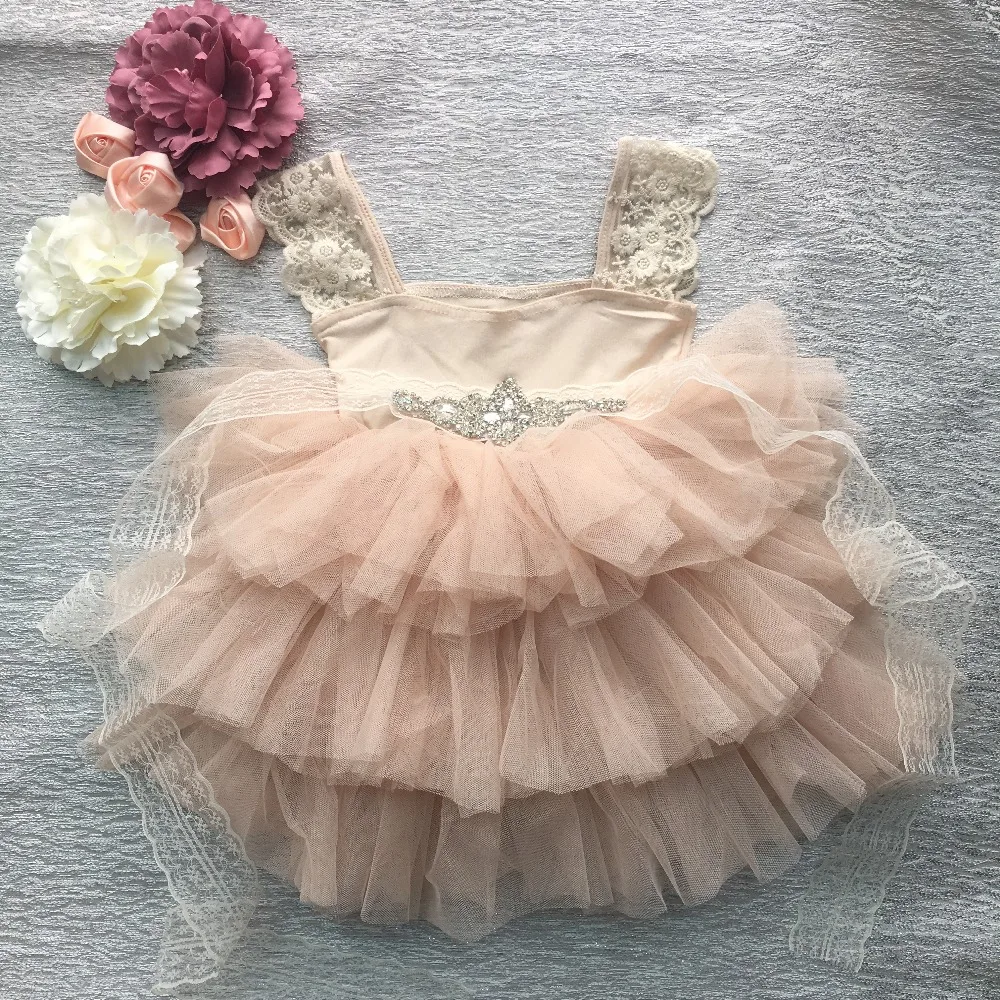 В розницу шикарные Стразы поясом вечернее платье для девочки для маленьких девочек кружева слинг Платья принцессы с балетной пачкой нарядный Детский костюм