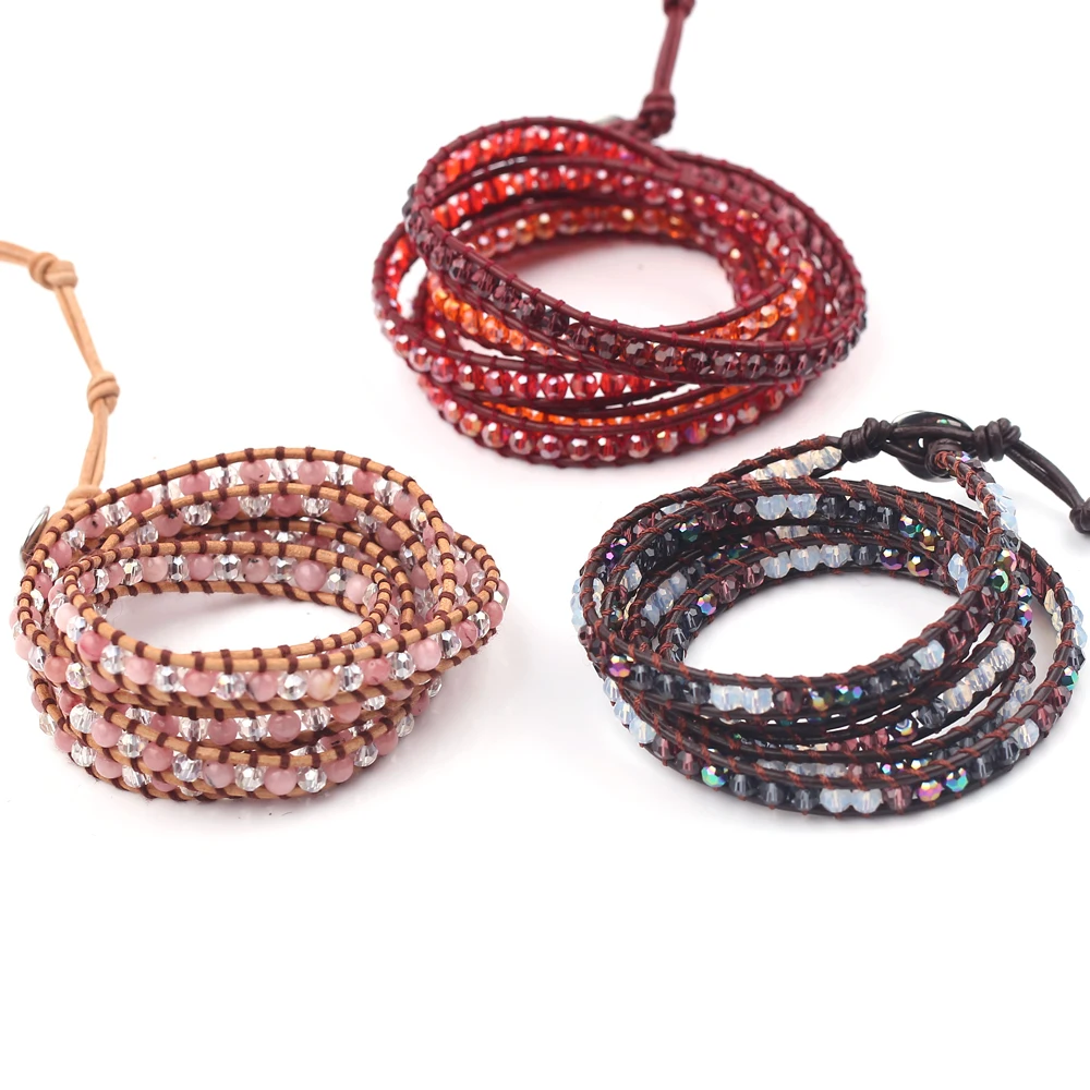 Браслеты из 3 нитей кожи с натуральным камнем, богемные плетеные браслеты, браслеты ручной работы, ювелирные изделия для женщин, очаровательные креативные подарки