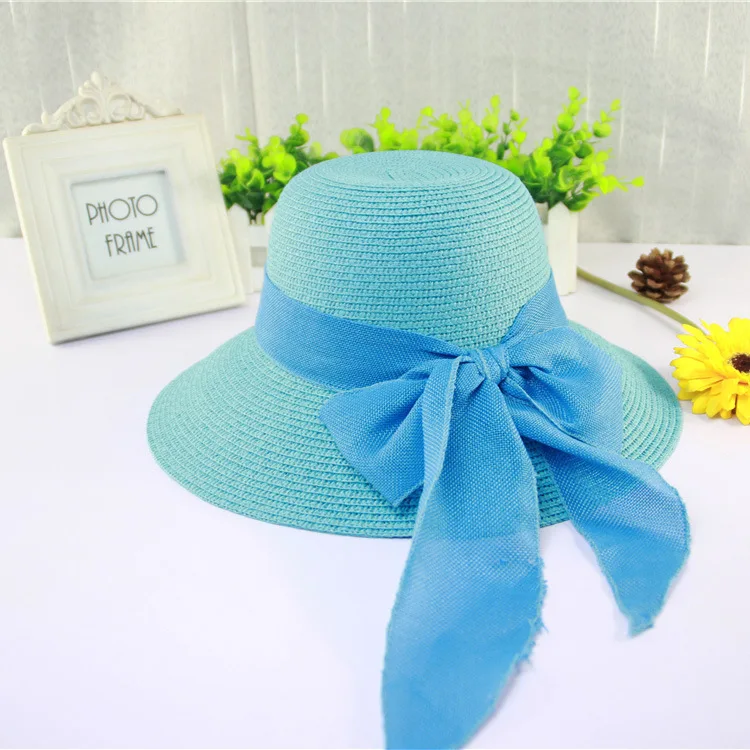 Straw Hats Womens Summer Ladies Chapeau Beach Hat Sexy Floppy plastic Sun panama hat visor Caps New Brand Spring chapeu de Praia - Цвет: Sky blue