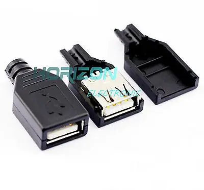 

10PCS USB2.0 Type-A Plug 4-pin female Adapter Connector jack&Black Plastic Cover