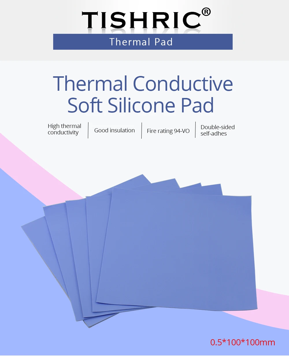 TISHRIC 10 шт. 100*100*0,5 мм Проводная силиконовая GPU Процессор прокладки для отвода тепла 0,5 мм теплоотвода Смазка Клей PC Вентилятор Cooler