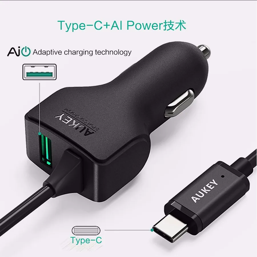 Ładowarka samochodowa Aukey CC-Y4 kabel Type-C 1XUSB