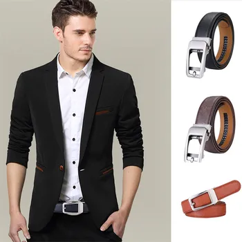 

Fashion Bussiness Alloy Automatic Buckle Belt Double-Layer Embossing Process Leather Belt For Men Casual Business Belt Male