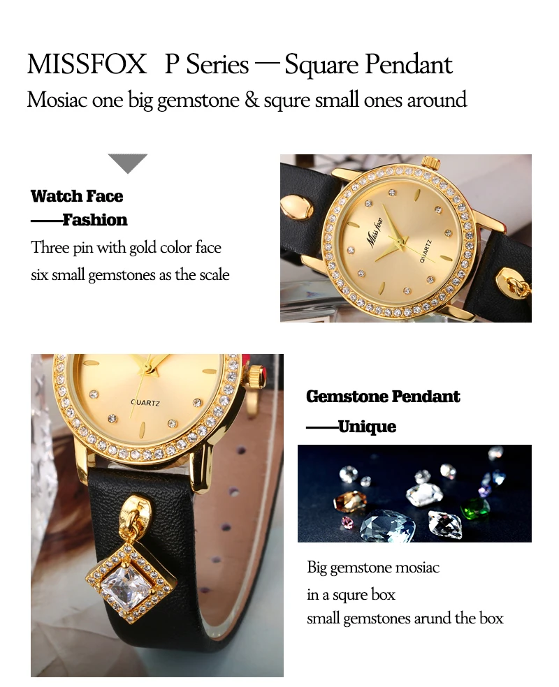 Montre Femme Missfox зеленые женские золотые часы Изысканный Женская кожаная обувь часы Водонепроницаемый квадратный драгоценный кулон часы xfcs часов