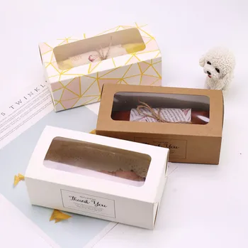 

2019 New 200pcs Towel Roll Cake Packaging Box Swiss Roll Snow Crisp Packaging Box Window Opening Carton Box