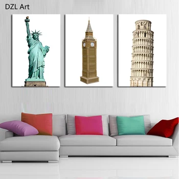 

3 p Statue of Liberty Big Ben Leaning Tower Canvas Painting Art Cheap Picture Home Decor On Canvas Modern Wall Prints Artworks