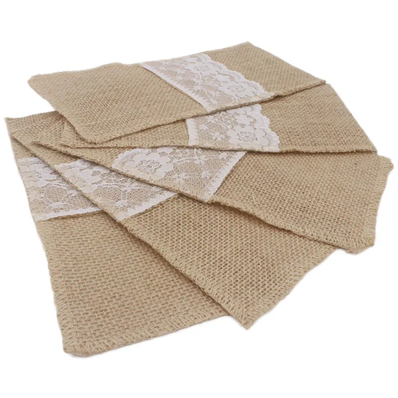 

10*24cm Economical and practical Vintage Hessian Burlap Lace Wedding Tableware Pouch Cutlery Holder Decorations Favor