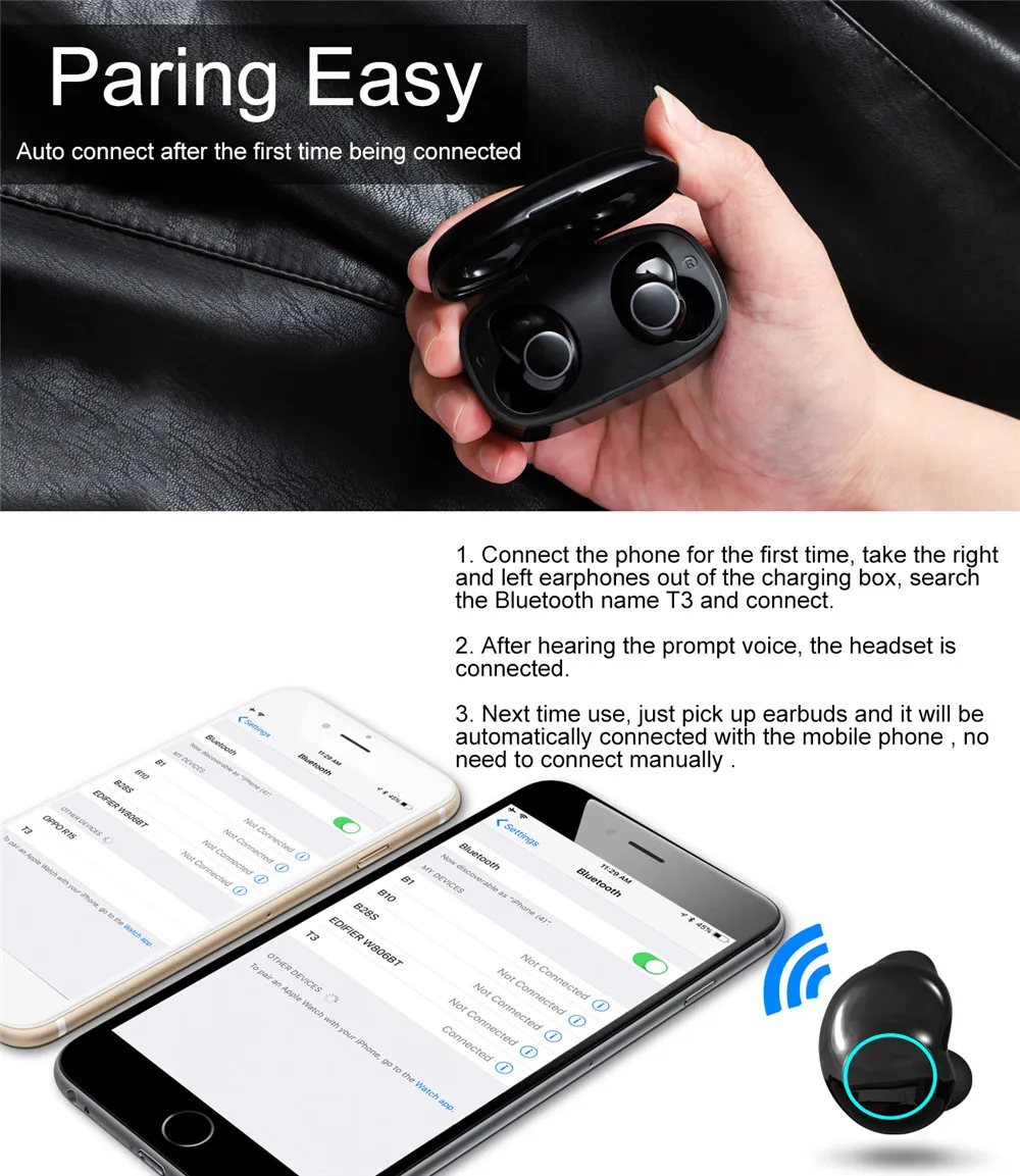 ONIKUMA T3 TWS True Wireless Headphones Bluetooth 5.0 Earphones Cordless Sports Earbuds Headsets Handsfree with Microphone (11)