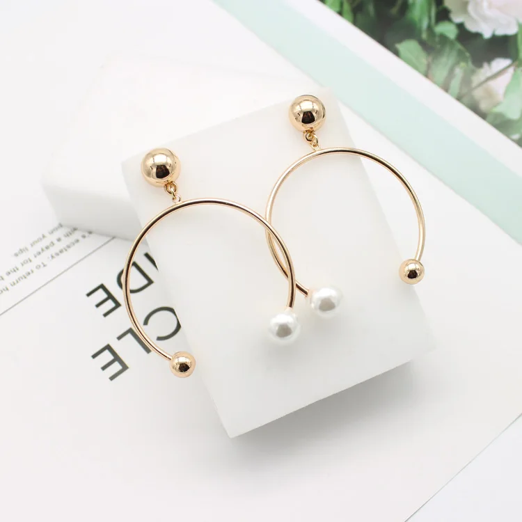 Новые милые геометрические милые жемчужные золотые элегантные серьги
