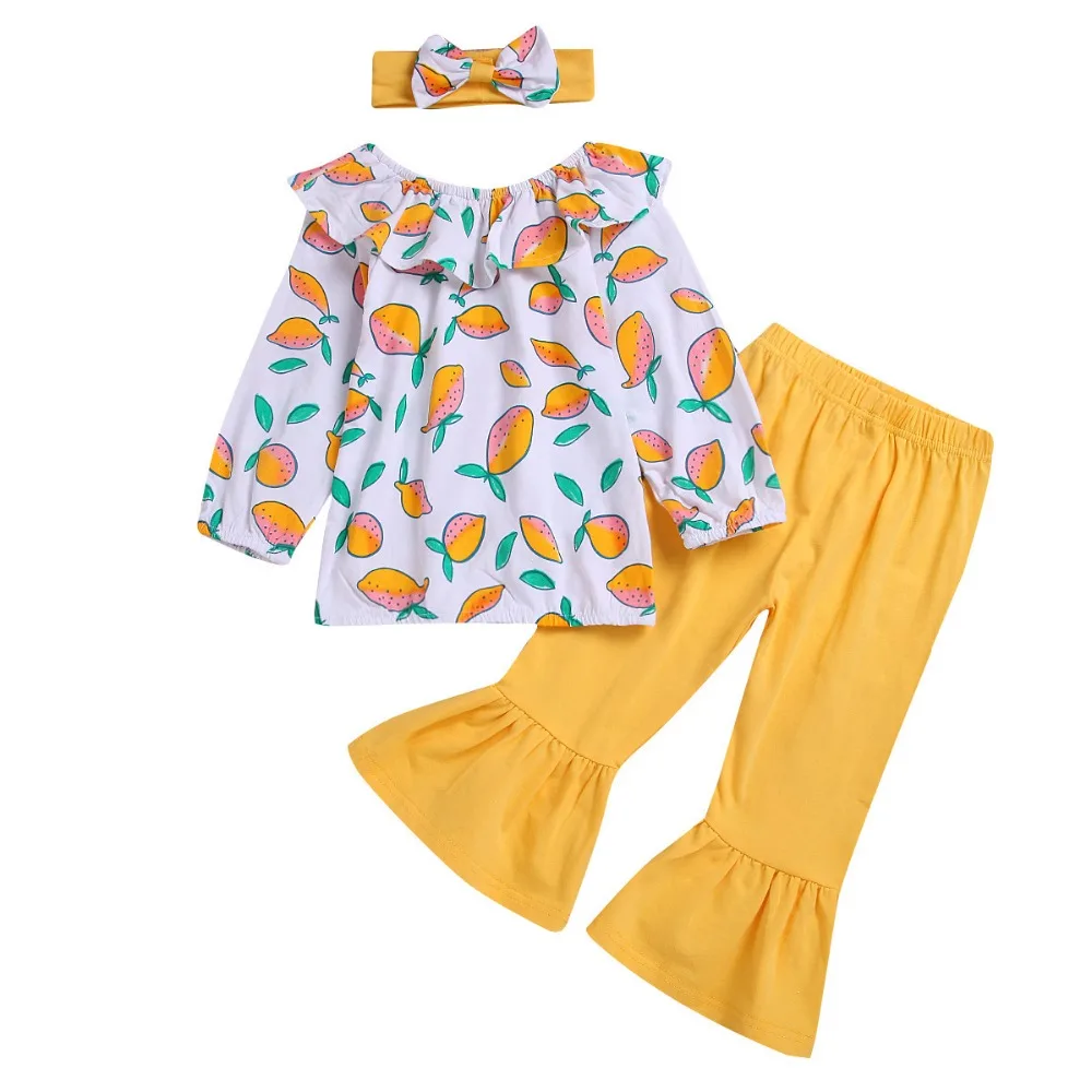 

Kids Baby Girl Clothing Lemon Tops T-Shirt Flared Long Pants Casual Cotton Outfits Clothes Girls