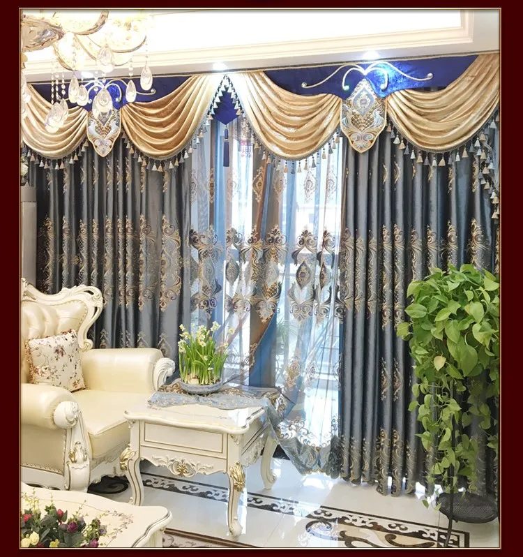 Европейский стиль Вилла высокого класса на заказ бархатная затемненная вышитая занавеска s для гостиной с роскошной вуалью занавеска для