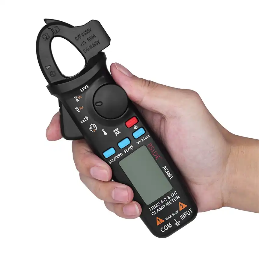 BSIDE ACM91 Medidor de abrazadera digital de 1 mA AC//DC Corriente real RMS auto rango 6000 contador de temperatura Hz capacitancia Live Check V-Alert comprobador de voltaje de baja impedancia