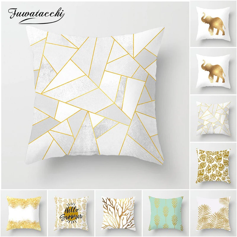 

Fuwatacchi Gold Stamping Cushion Cover Leaf Tree Geometric Pillow Case Throw Wedding Decorative Pillowcase Cushion Covers