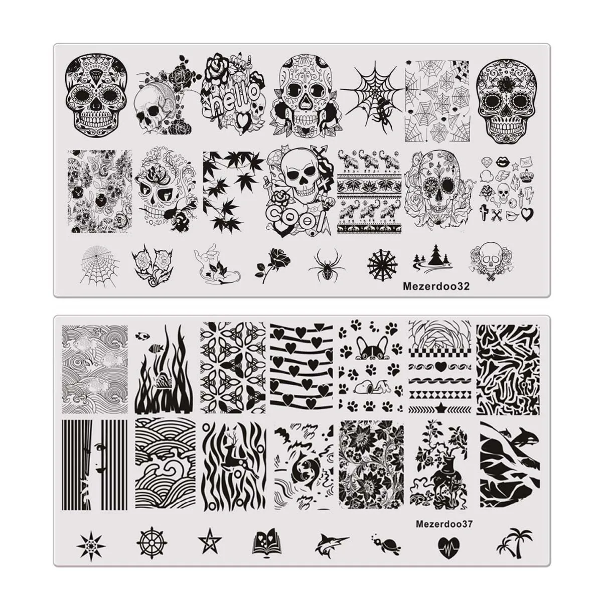 

9Pc/lot Nail Stamping Plate Skull Rose Dog Pattern Rectangle Nail Art Stamp Stamping Template Image Plate Stencil