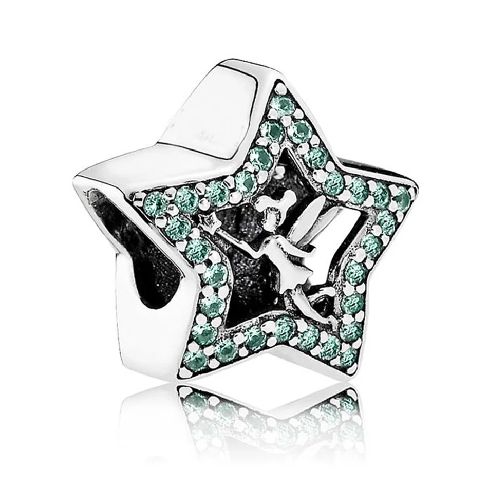 

Authentic S925 Sterling Silver Jewelry Tinker Bell Star Charms Green CZ fit Pandora Bracelet Bangle Lady Birthday Gift