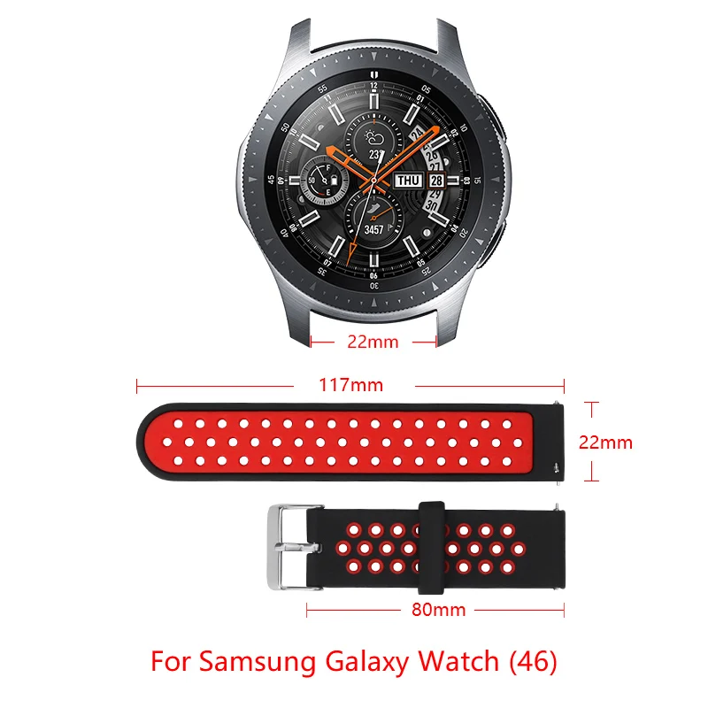 

22mm band width silicone strap For Samsung Galaxy Watch (46) Sports strap Two-color porous Silver buckle Galaxy Watch bands