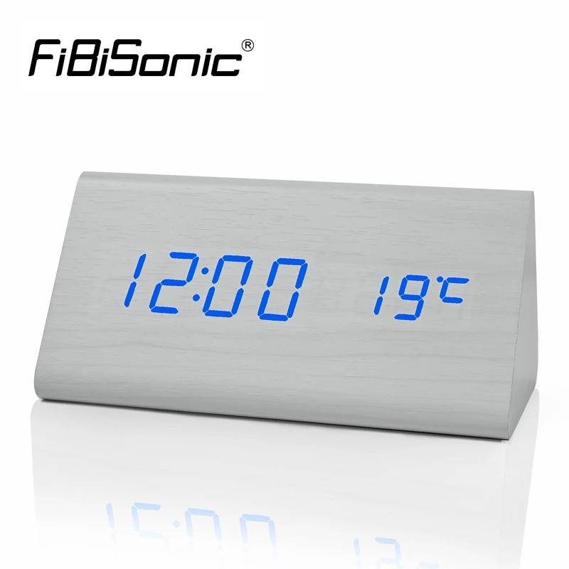 

FiBiSonic Wood Digital LED Alarm Clock, Sound Control Wooden Alarm Clock LED Desktop&Table Clock with Temperature