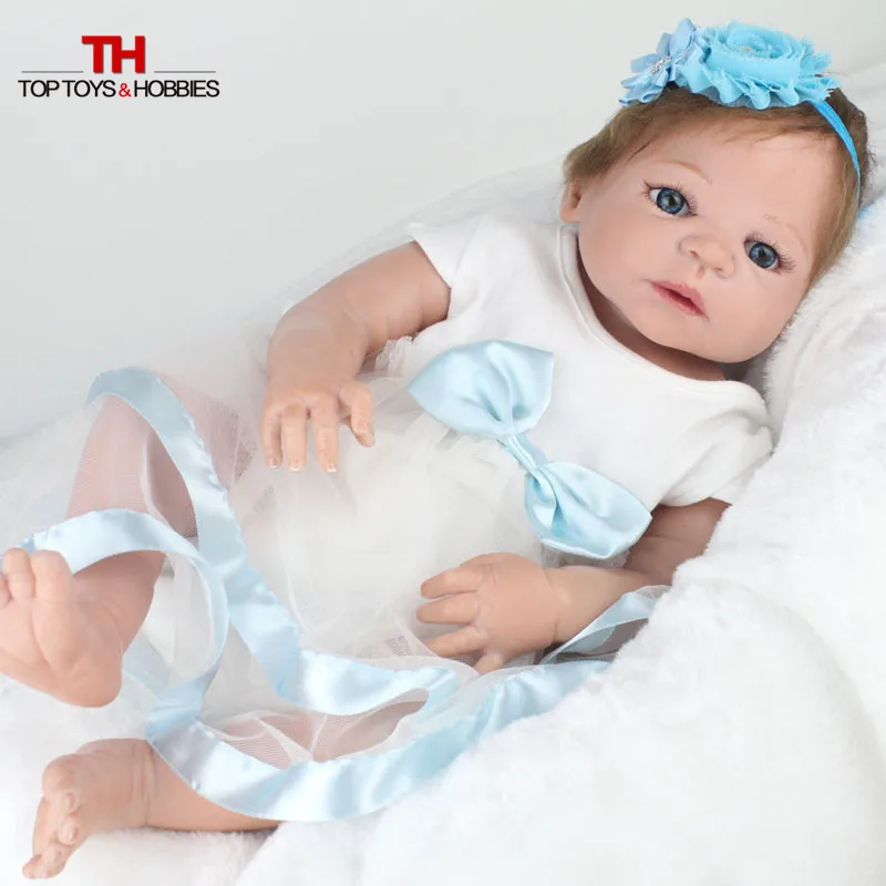 NPKDOLL 22 дюйма Кукла Reborn полный Силиконовый Bebe девочка кукла голубые глаза ребенок подарок на день рождения реалистичные очаровательные Куклы для новорожденных