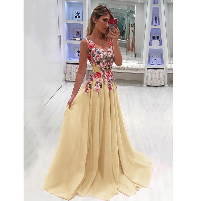 Elegant Long Dress Women Evening Summer Dress Party Sexy Vneck Floral