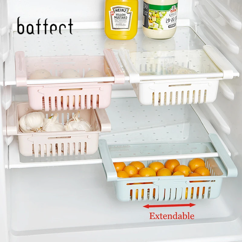 

Extendable Refrigerator Storage Drawer Kitchen Storage Rack Organizer Fridge Freezer Shelf Holder Pull-Out Drawer Organiser
